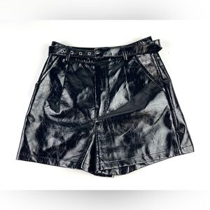 Women’s Faux Leather Black Shiny High Waist Belted Shorts Size 0
